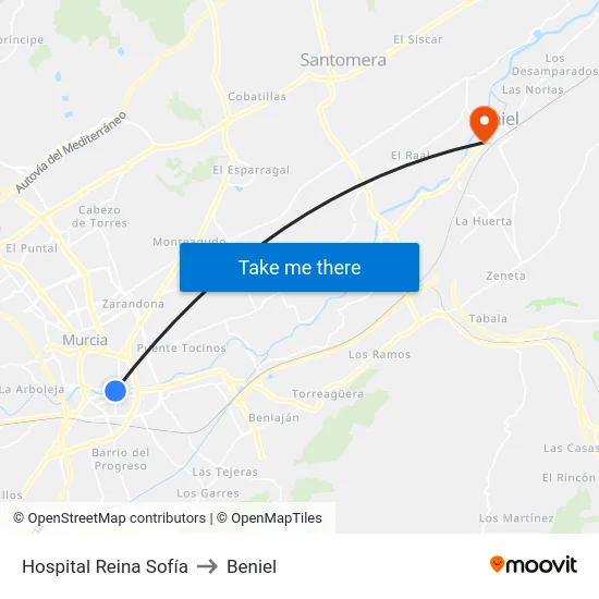 Hospital Reina Sofía to Beniel map