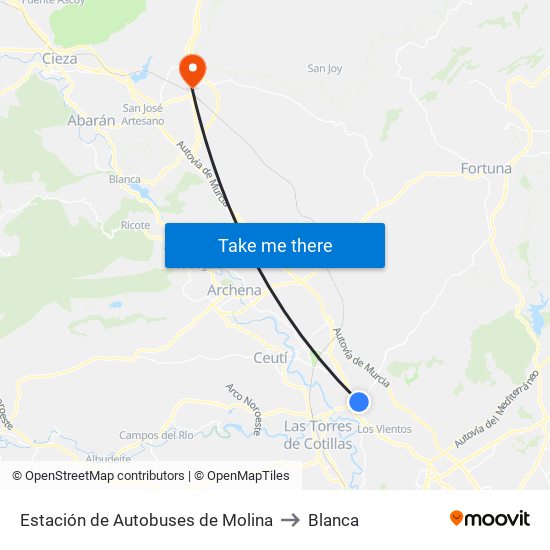 Estación de Autobuses de Molina to Blanca map