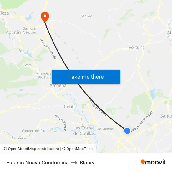 Estadio Nueva Condomina to Blanca map