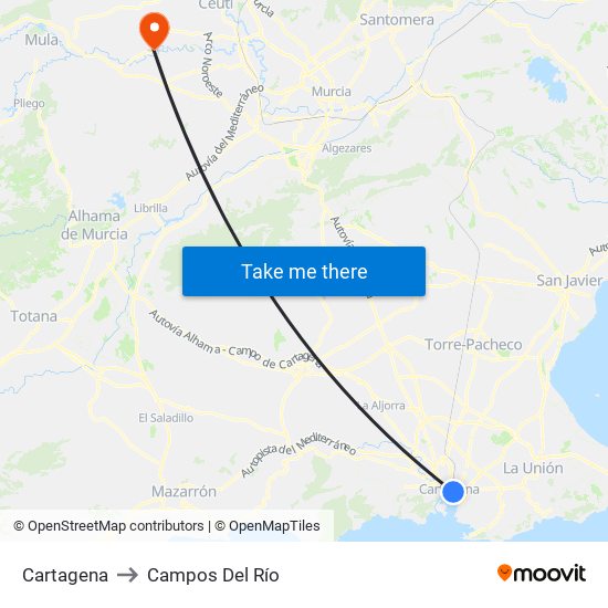 Cartagena to Campos Del Río map