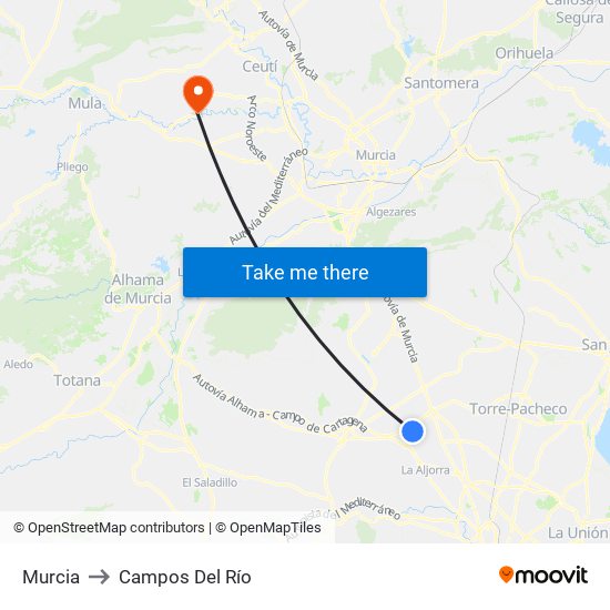 Murcia to Campos Del Río map