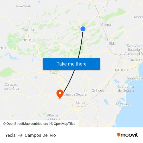 Yecla to Campos Del Río map