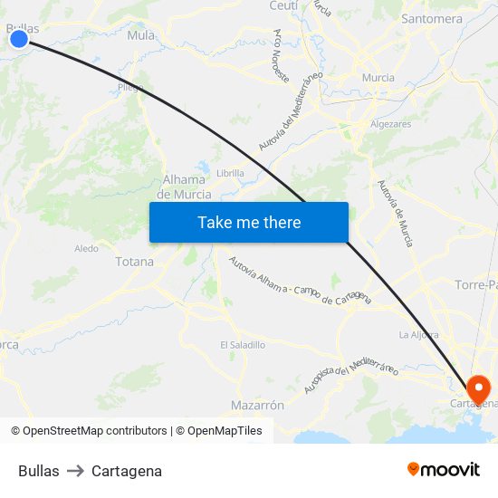 Bullas to Cartagena map