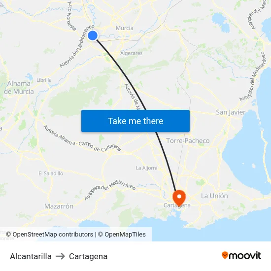 Alcantarilla to Cartagena map