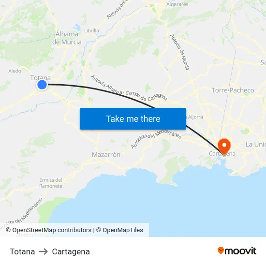 Totana to Cartagena map