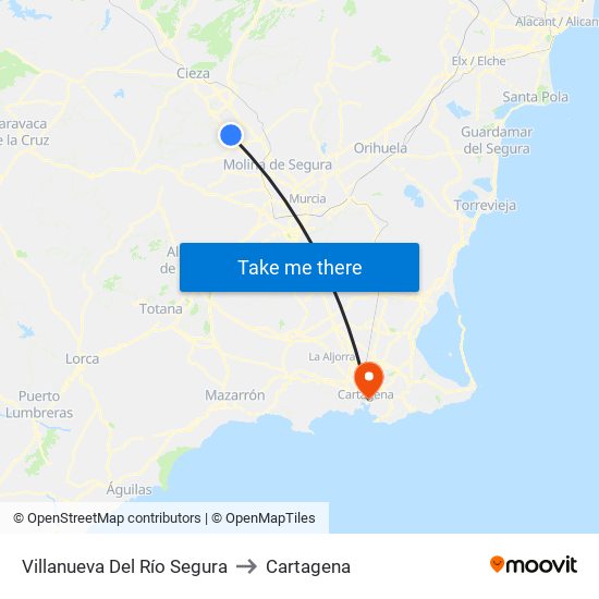 Villanueva Del Río Segura to Cartagena map