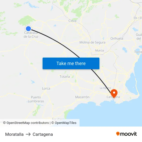 Moratalla to Cartagena map