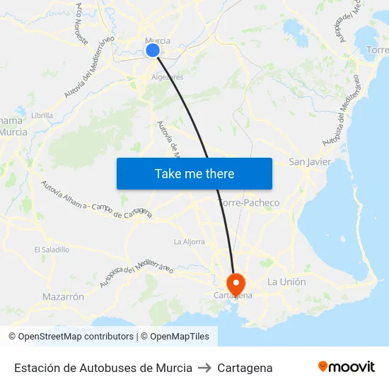 Estación de Autobuses de Murcia to Cartagena map