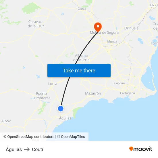 Águilas to Ceutí map