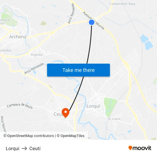 Lorquí to Ceutí map