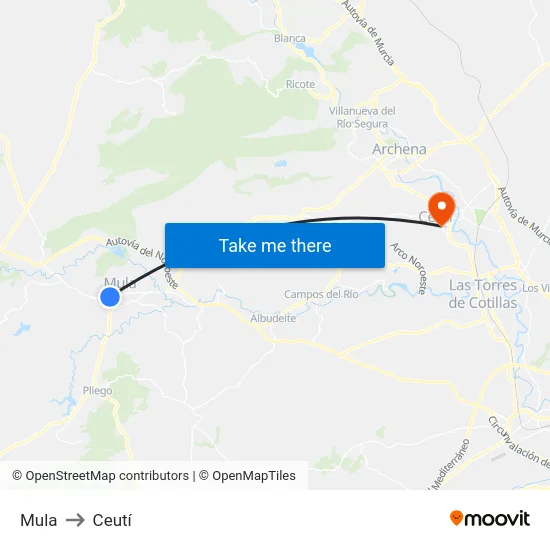 Mula to Ceutí map