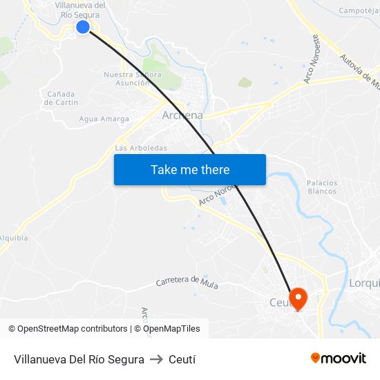 Villanueva Del Río Segura to Ceutí map