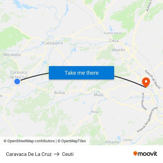 Caravaca De La Cruz to Ceutí map