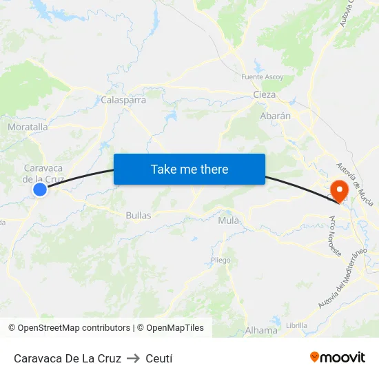 Caravaca De La Cruz to Ceutí map