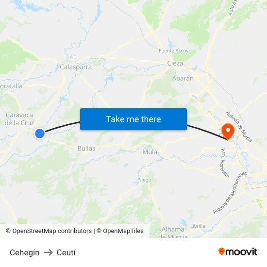 Cehegín to Ceutí map