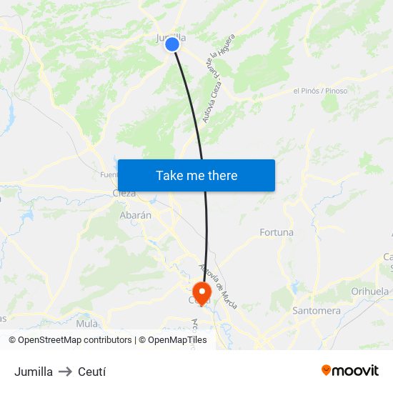 Jumilla to Ceutí map