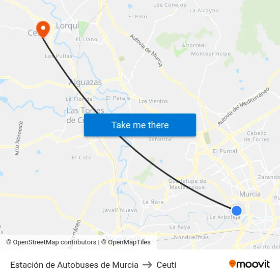 Estación de Autobuses de Murcia to Ceutí map