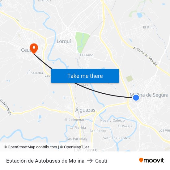 Estación de Autobuses de Molina to Ceutí map