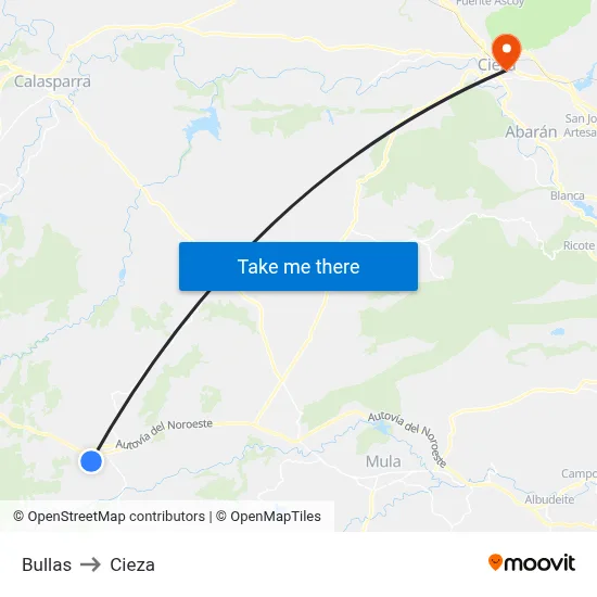 Bullas to Cieza map