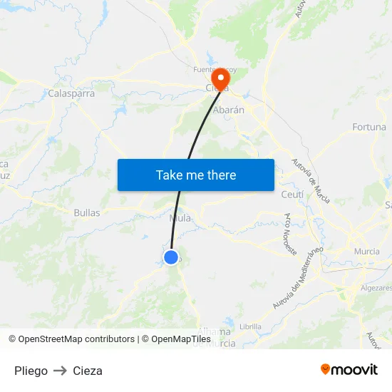 Pliego to Cieza map