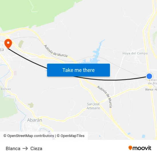 Blanca to Cieza map