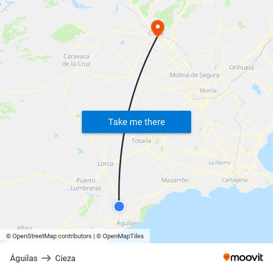 Águilas to Cieza map