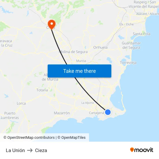 La Unión to Cieza map