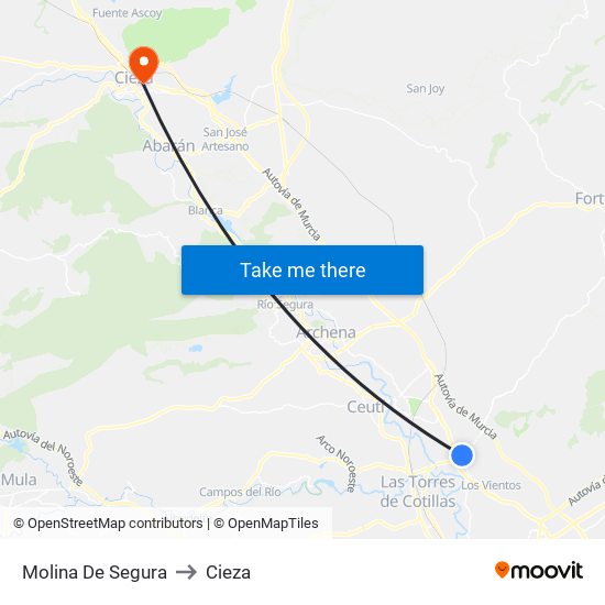 Molina De Segura to Cieza map