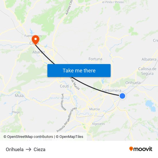 Orihuela to Cieza map