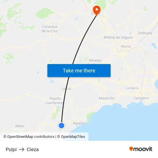 Pulpí to Cieza map