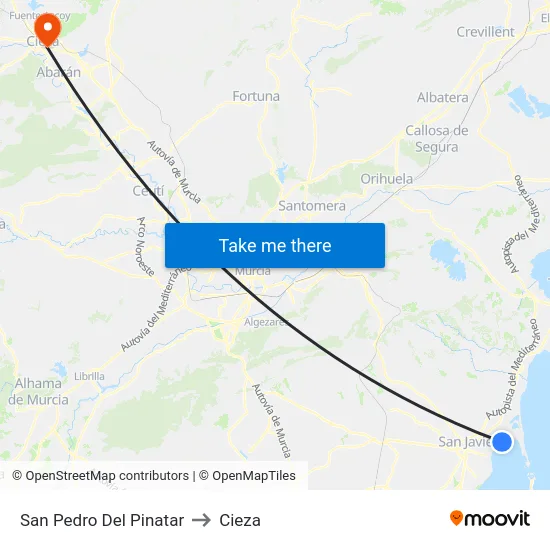 San Pedro Del Pinatar to Cieza map