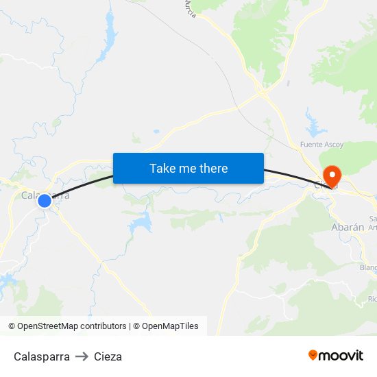 Calasparra to Cieza map
