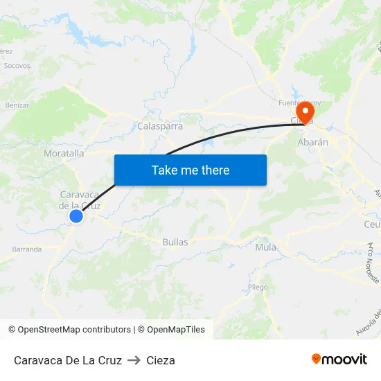 Caravaca De La Cruz to Cieza map