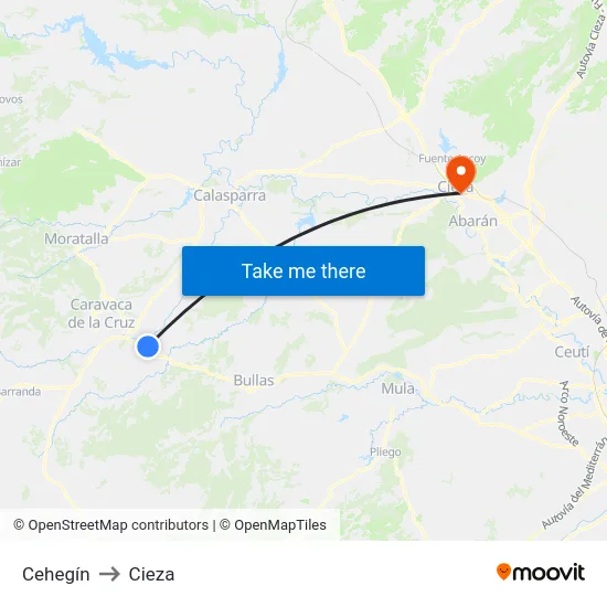 Cehegín to Cieza map