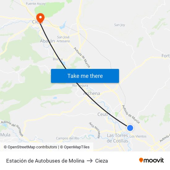 Estación de Autobuses de Molina to Cieza map
