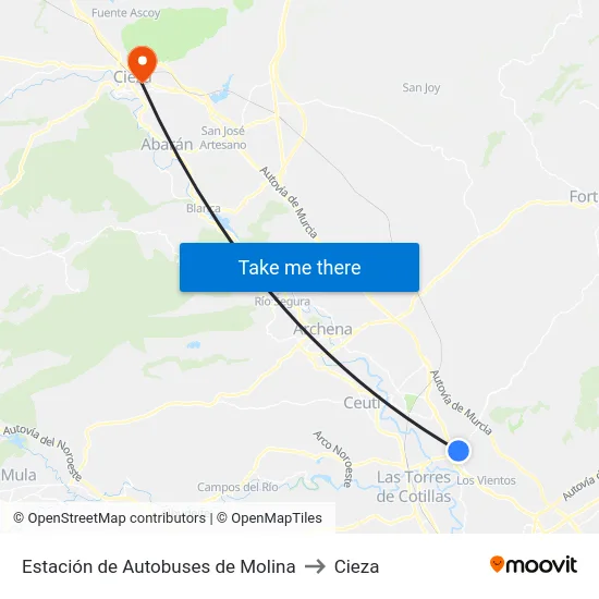 Estación de Autobuses de Molina to Cieza map