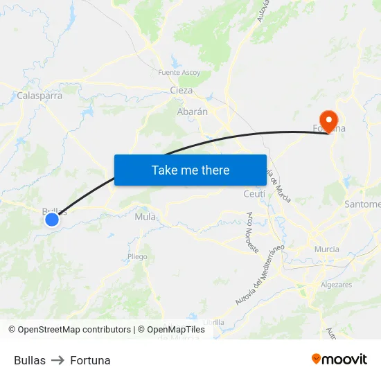 Bullas to Fortuna map