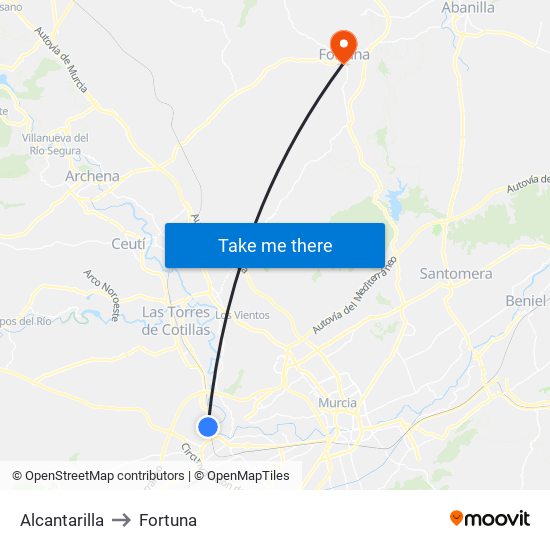 Alcantarilla to Fortuna map