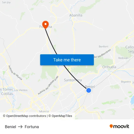 Beniel to Fortuna map