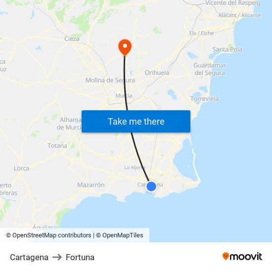 Cartagena to Fortuna map