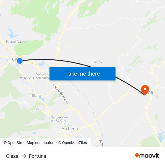 Cieza to Fortuna map