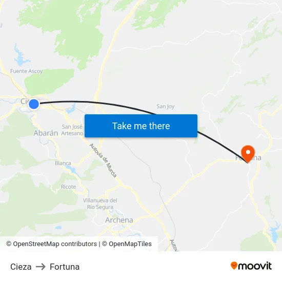 Cieza to Fortuna map