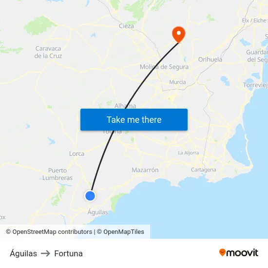 Águilas to Fortuna map