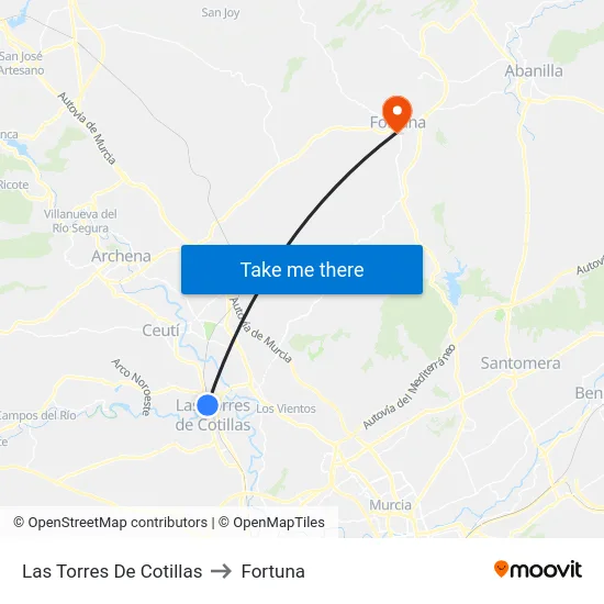 Las Torres De Cotillas to Fortuna map