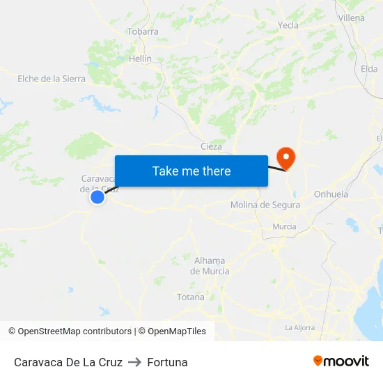 Caravaca De La Cruz to Fortuna map