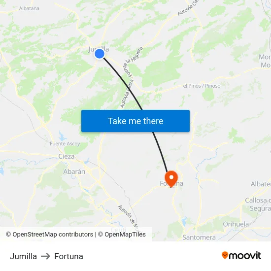 Jumilla to Fortuna map