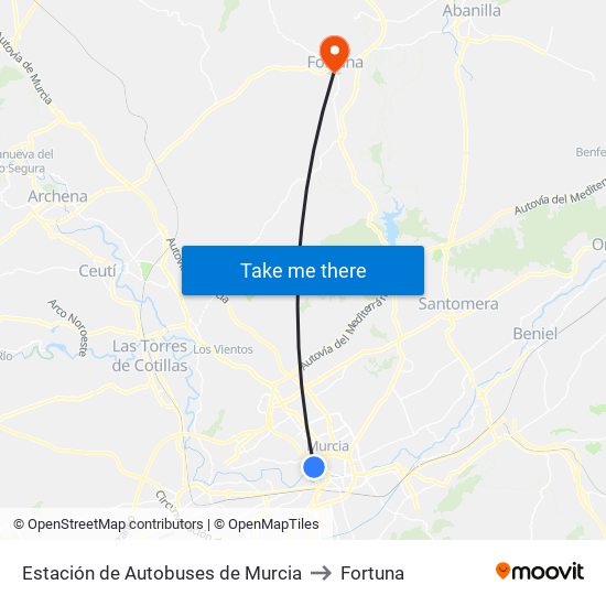 Estación de Autobuses de Murcia to Fortuna map