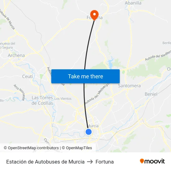 Estación de Autobuses de Murcia to Fortuna map