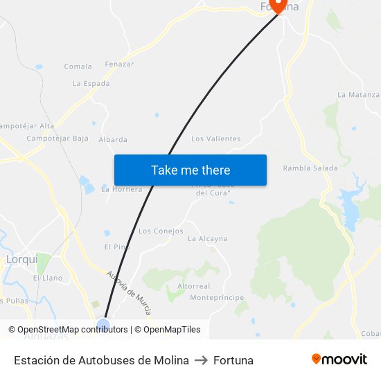 Estación de Autobuses de Molina to Fortuna map