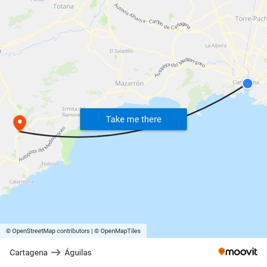 Cartagena to Águilas map